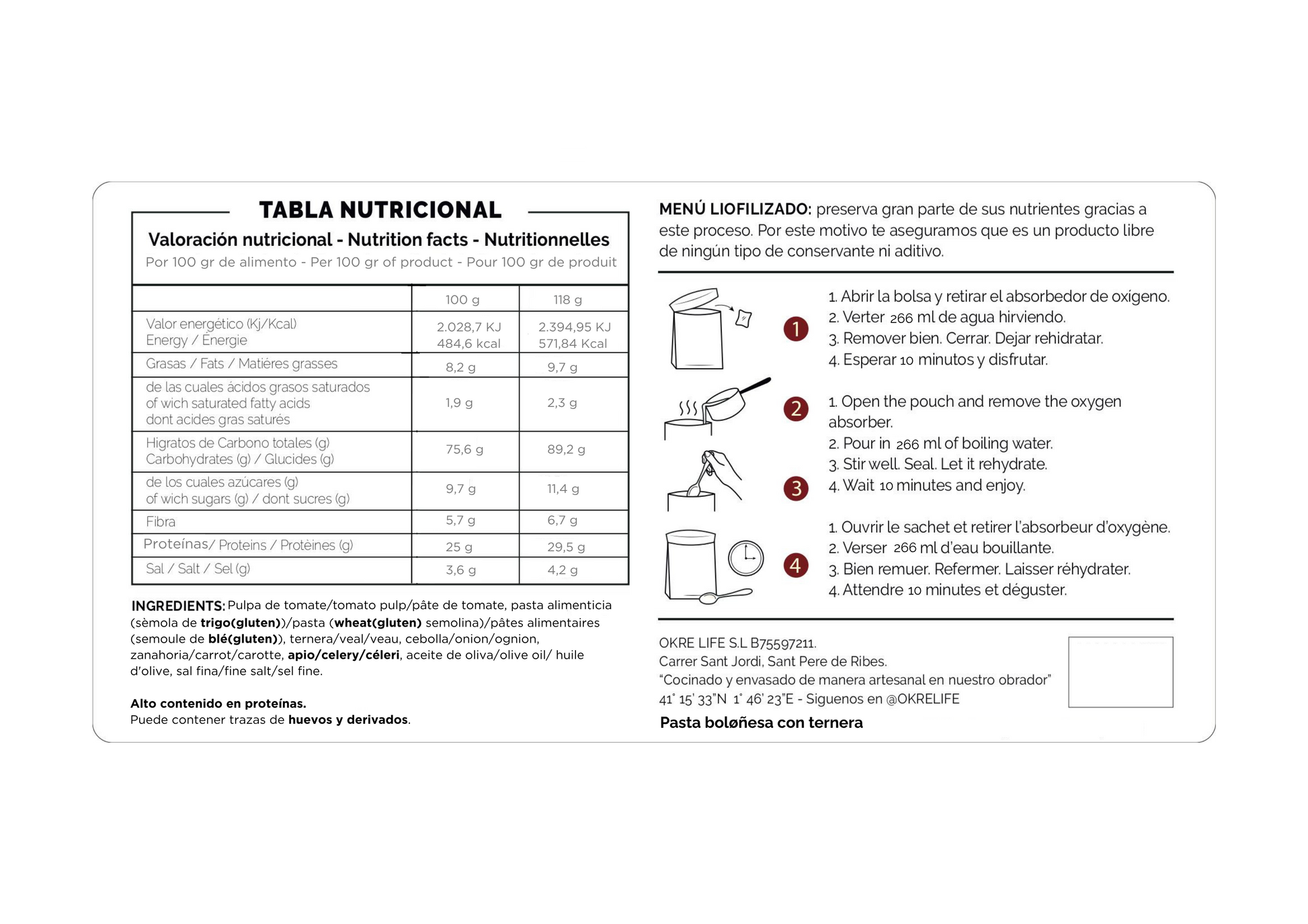 Pasta Bøloñesa · Comida liofilizada artesanal
