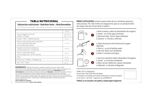 Fideuá de pollo · Comida liofilizada artesanal PACK