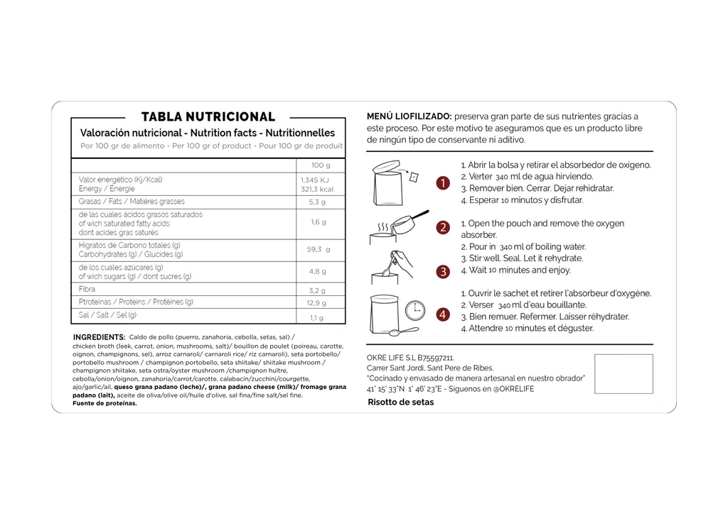 Risotto de setas · Comida liofilizada artesanal PACK