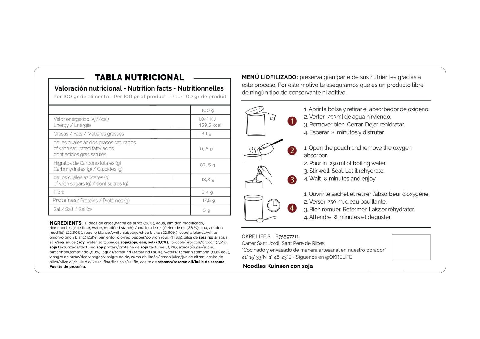 Noodles Kuinsøn con soja · Comida liofilizada artesanal