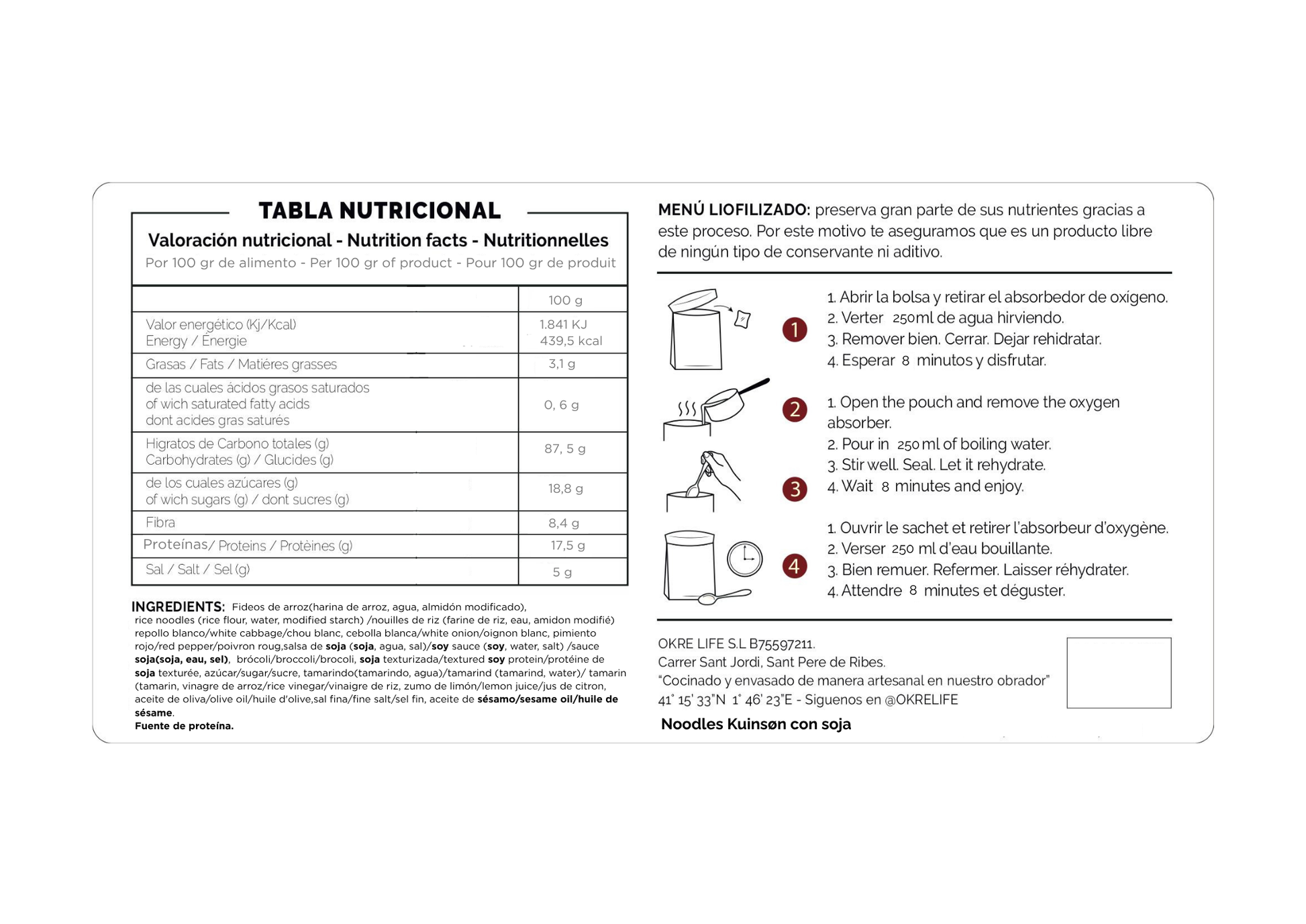 Noodles Kuinsøn con soja · Comida liofilizada artesanal