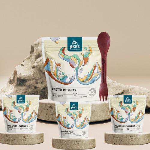 pack de menus liofilizados y spork para comer